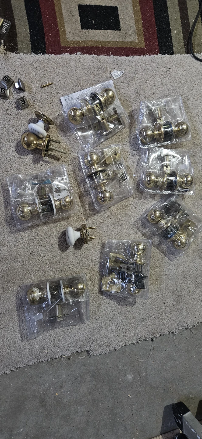 Lot of 7 Brass Door Knobs with White Accents