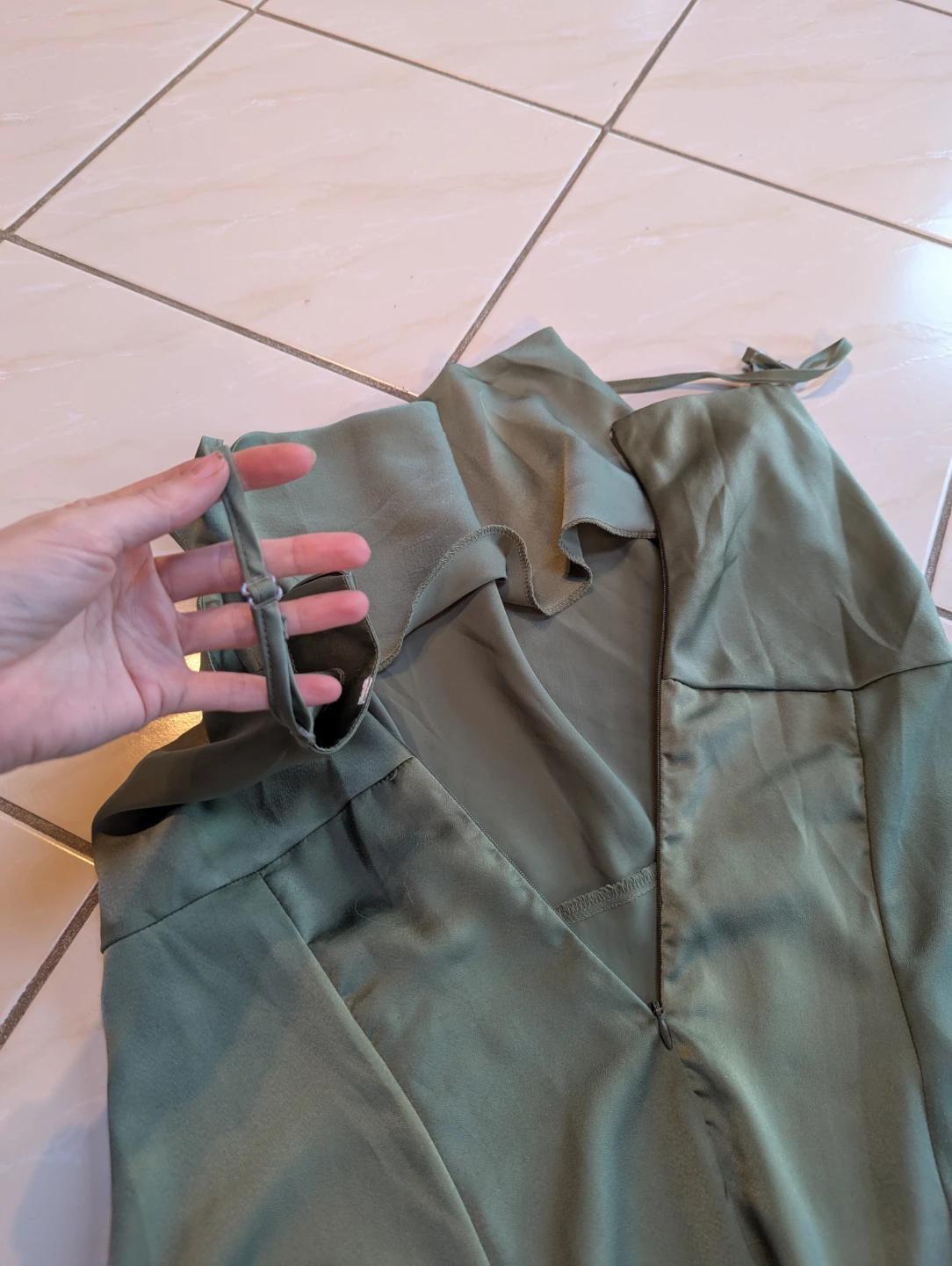 Olive Green Satin Midi Dress with Slit - photo 2