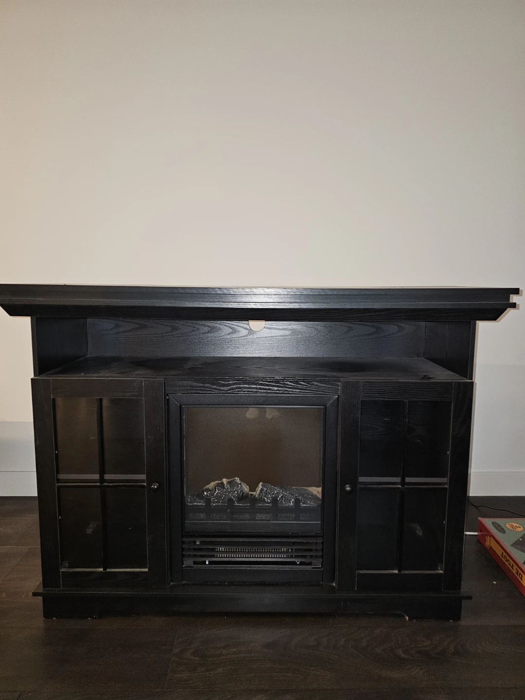 **MOVING SALE** Black TV Bench w Electric Fireplace Unit