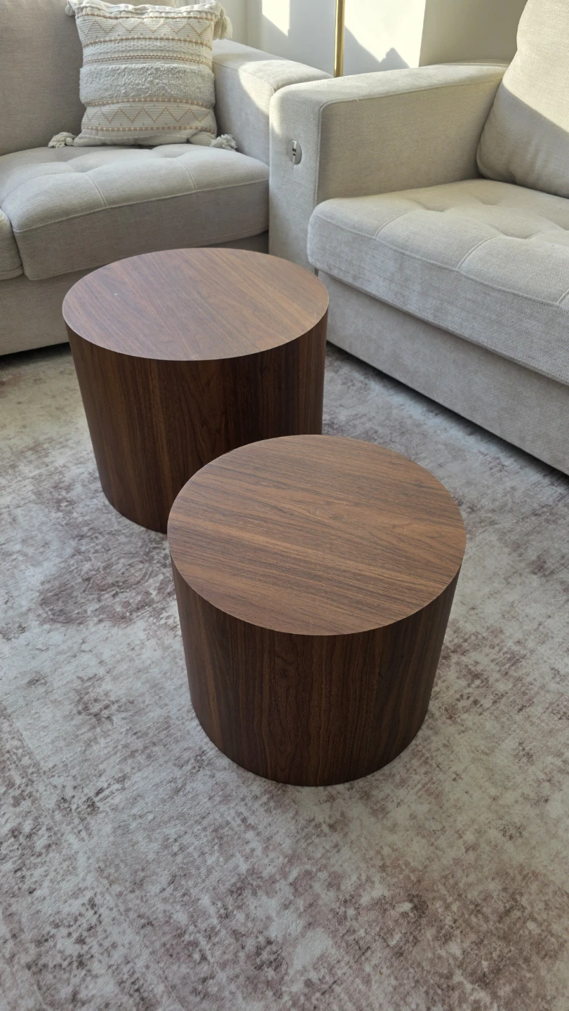 Set of 2 Round Wood Drum Side Tables
