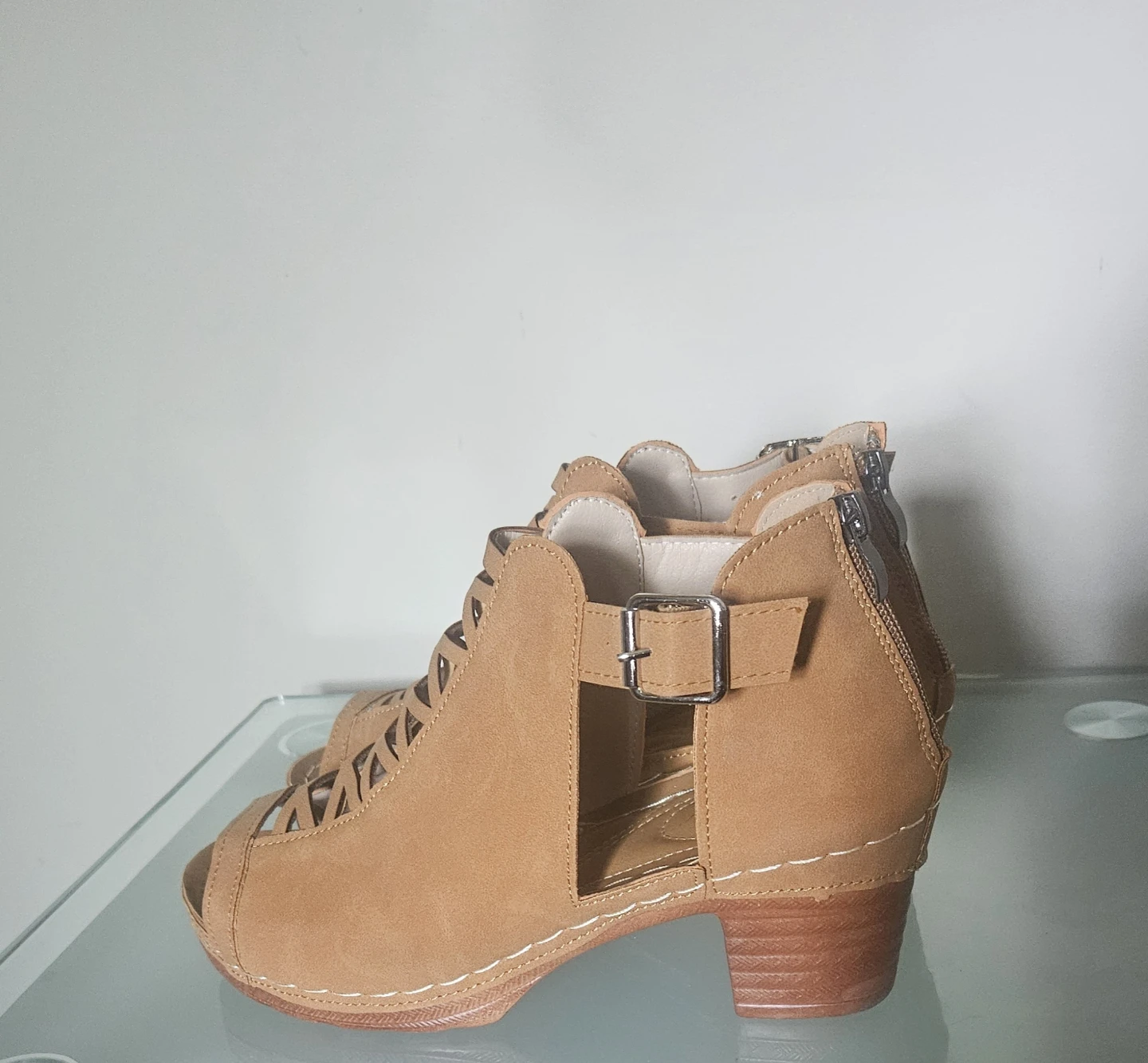 Women's Tan Peep-Toe Gladiator Heels - photo 4