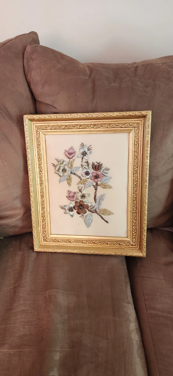 New Framed Floral Needlepoint Art