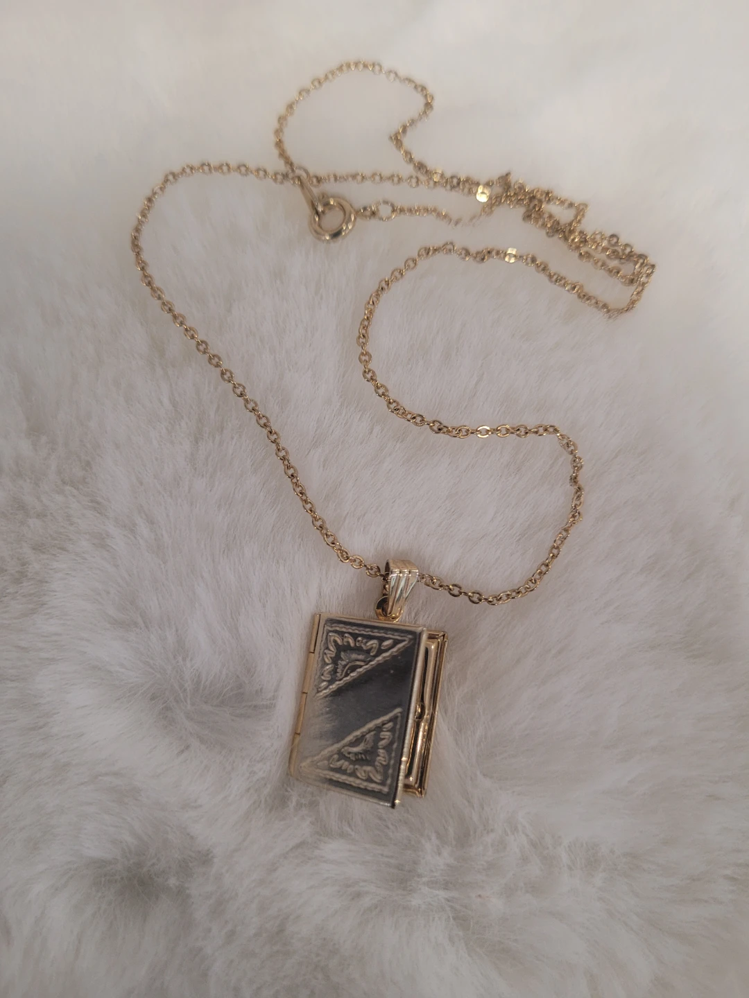 Gold Tone Book Locket Necklace