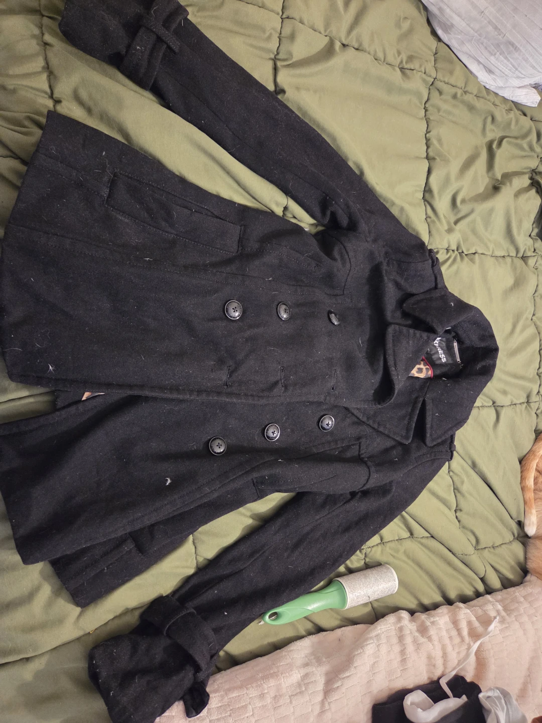 Guess Black Double-Breasted Peacoat