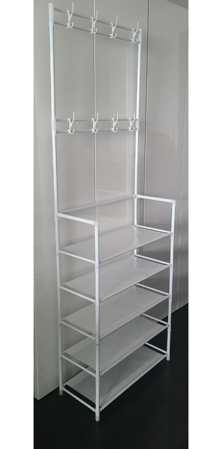 White 5-Tier Shoe Rack with Hanging Hooks