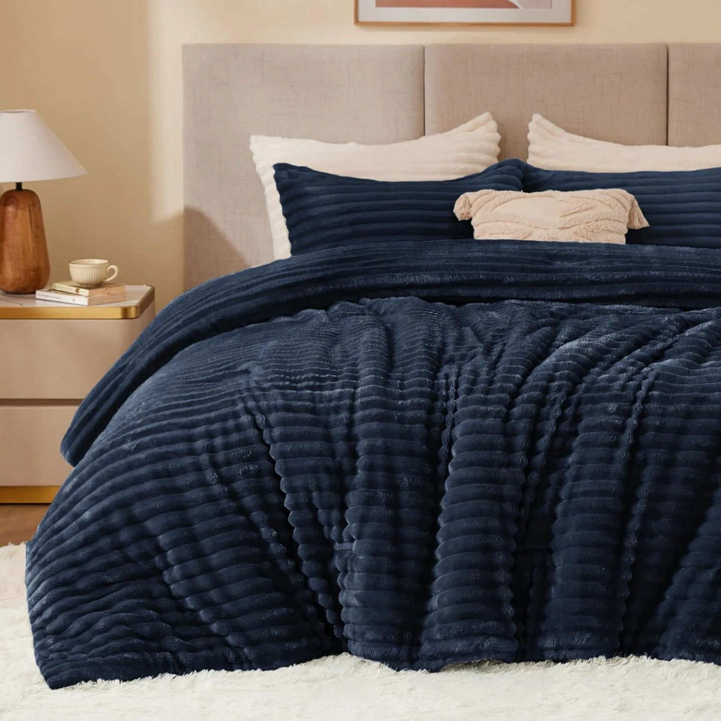 BEDELITE Fleece Queen Comforter Set-NAVY -Super Soft & Warm