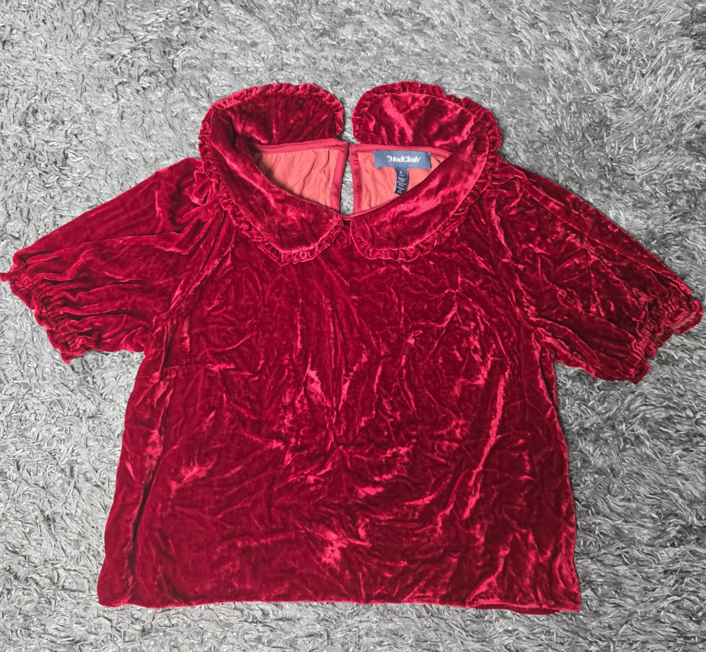 Velvet Red Puff Sleeve Top (S)