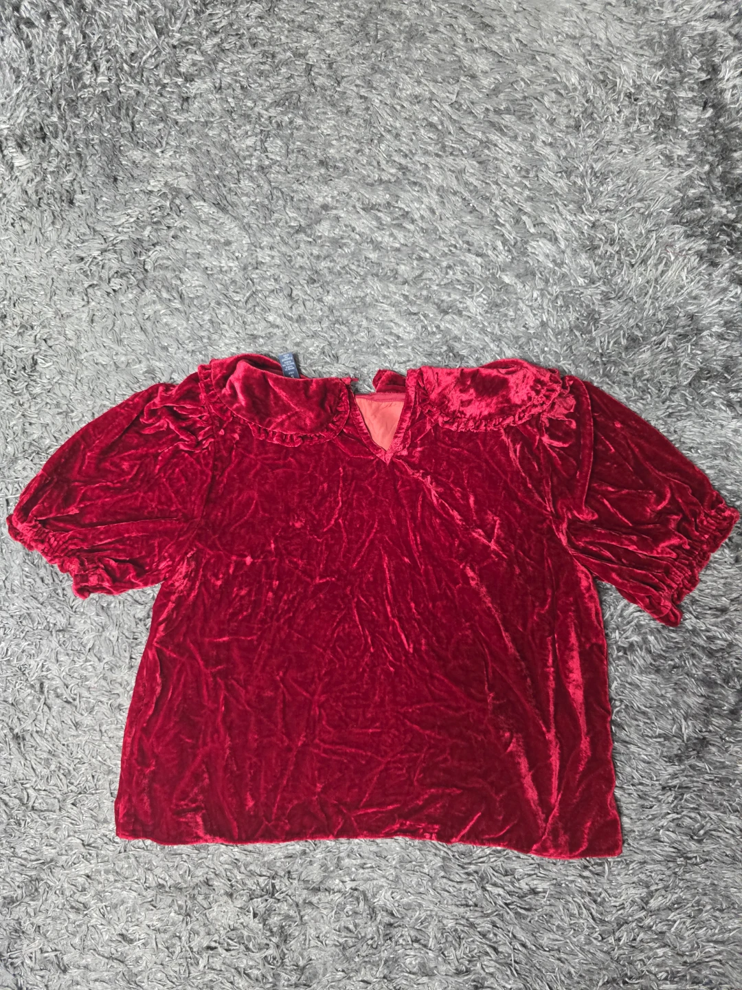 Velvet Red Puff Sleeve Top (S) - photo 2