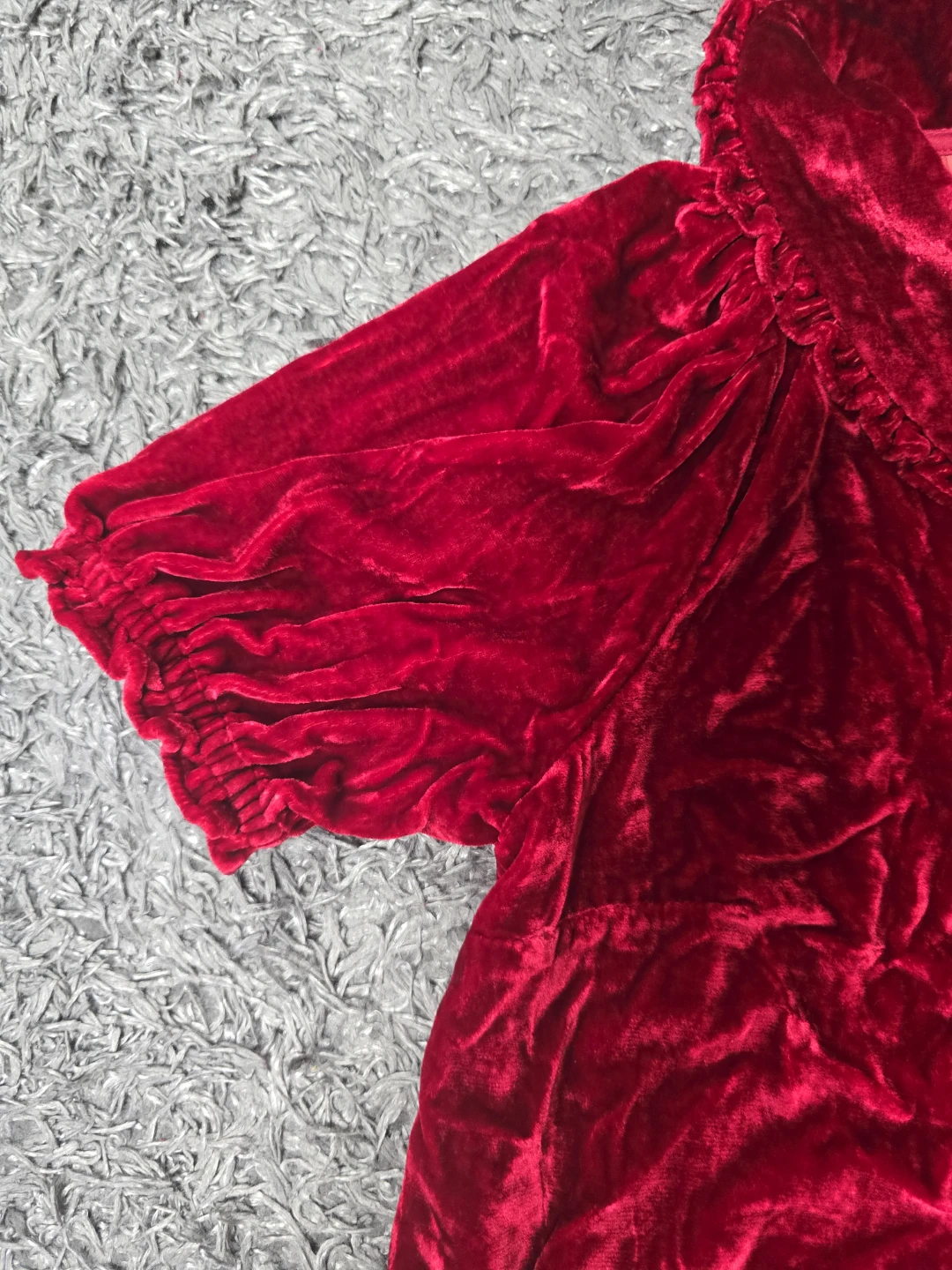 Velvet Red Puff Sleeve Top (S) - photo 4