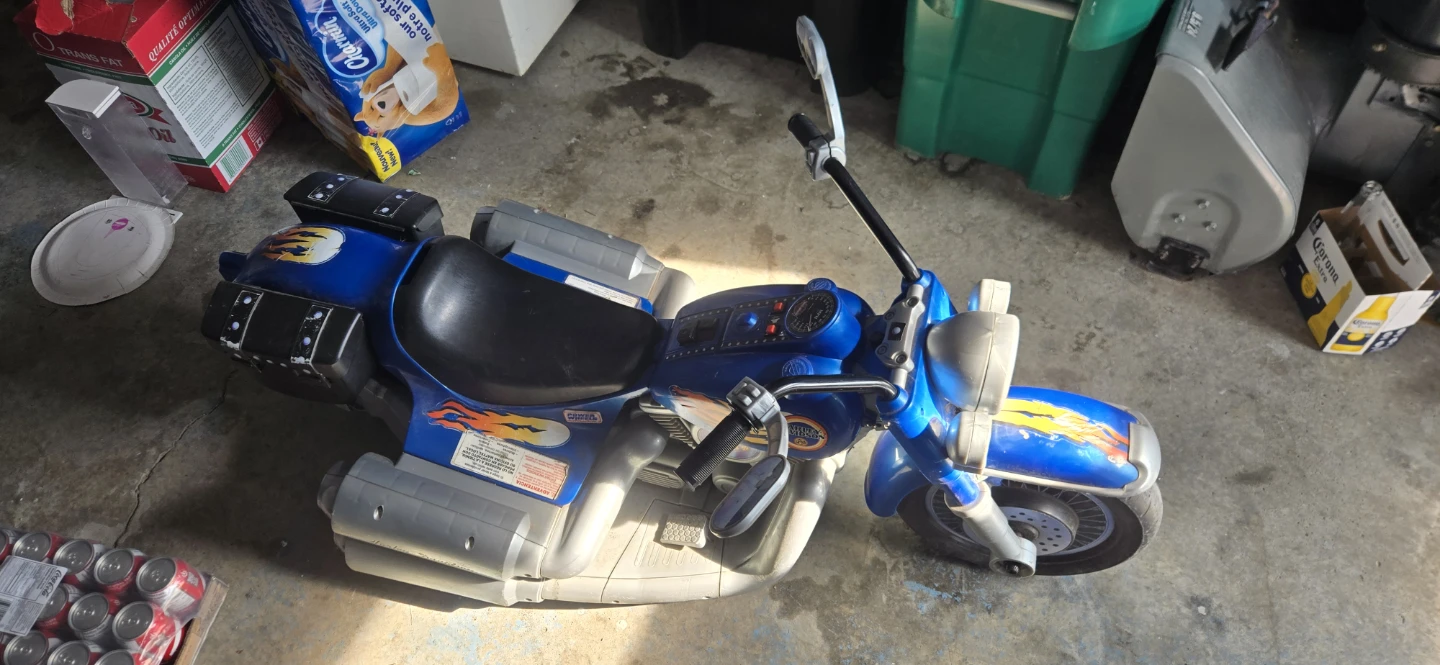 Blue Ride-On Motorcycle with Flames