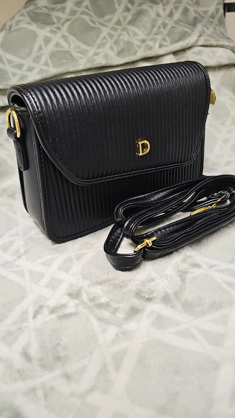 Black Faux Leather Crossbody Bag with Gold 'D' Accent - photo 2
