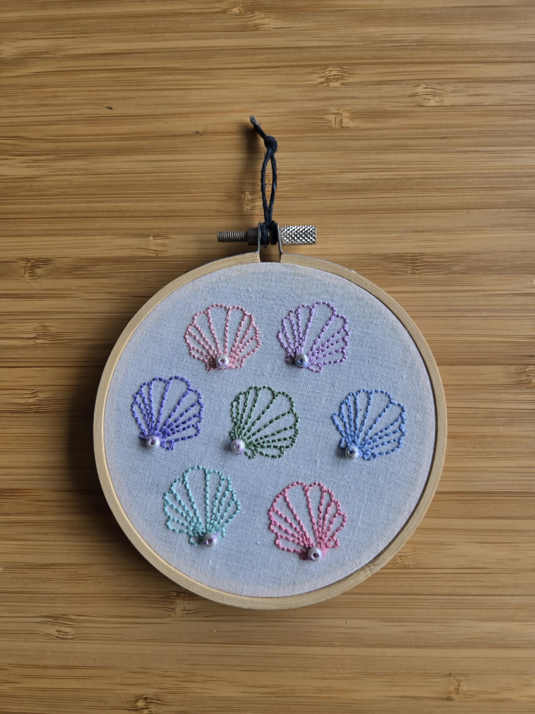 Handmade Embroidered Shell 4inch Hoop Art - photo 2