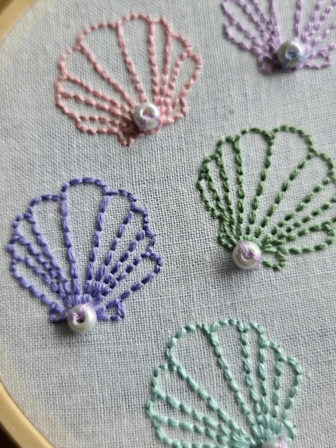 Handmade Embroidered Shell 4inch Hoop Art - photo 4