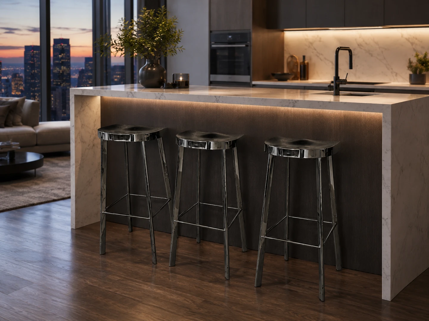 Set of 3 Chrome plated  Stainless Steel Stools