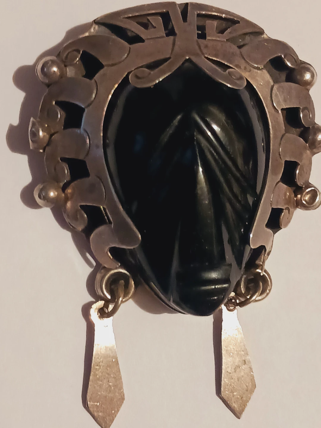 TAXCO MEXICO STERLING SILVER AZTEC WARRIOR MASK BROOCH - photo 3