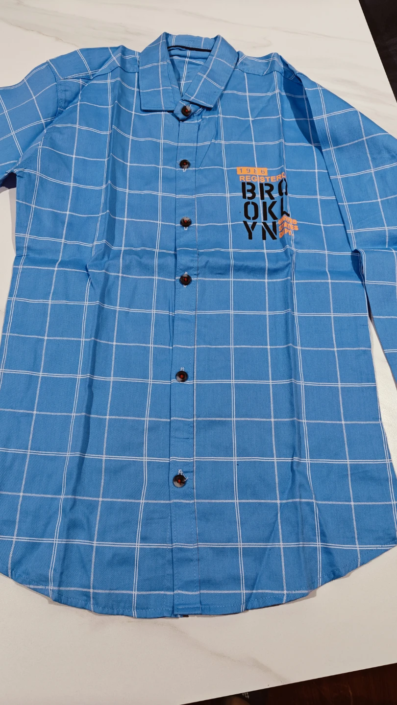 Blue Plaid Shirt with Brooklyn Graphic