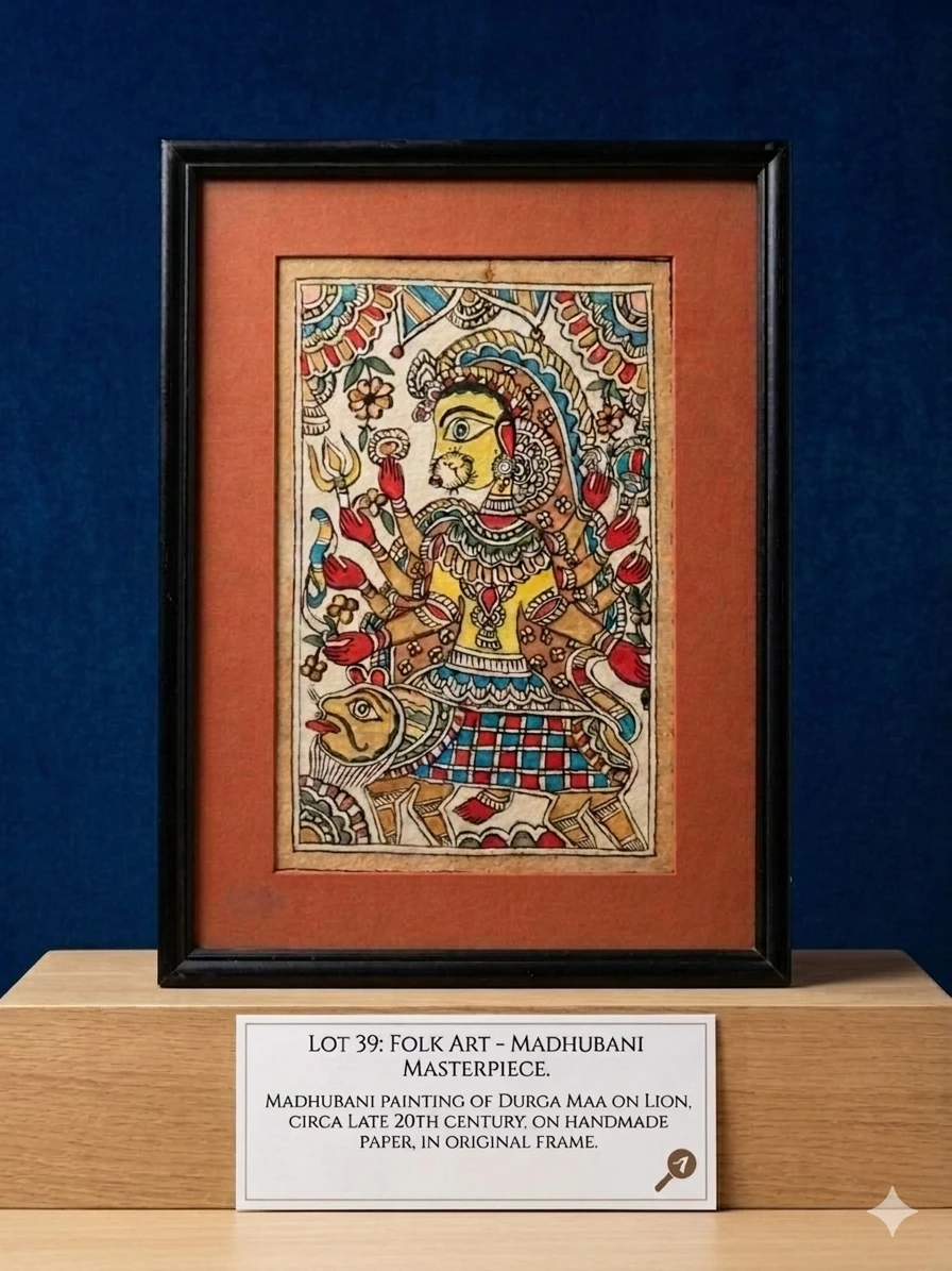 Authentic Hand-Painted Madhubani – Goddess Durga on Vahana