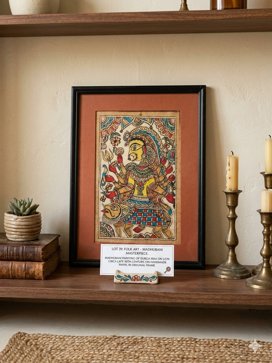Authentic Hand-Painted Madhubani – Goddess Durga on Vahana - photo 2