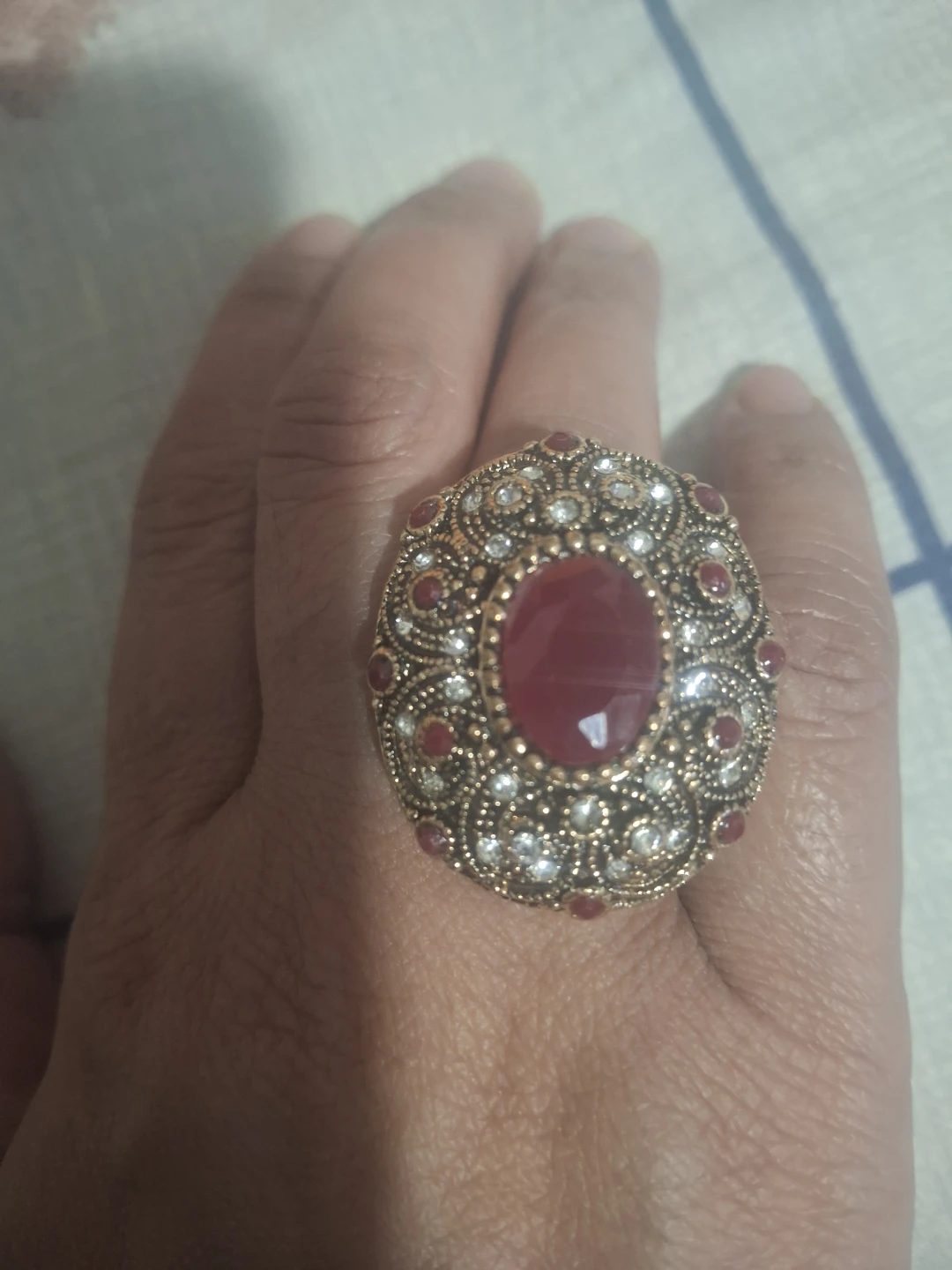 Ornate Statement Ring with Red Stone - photo 2