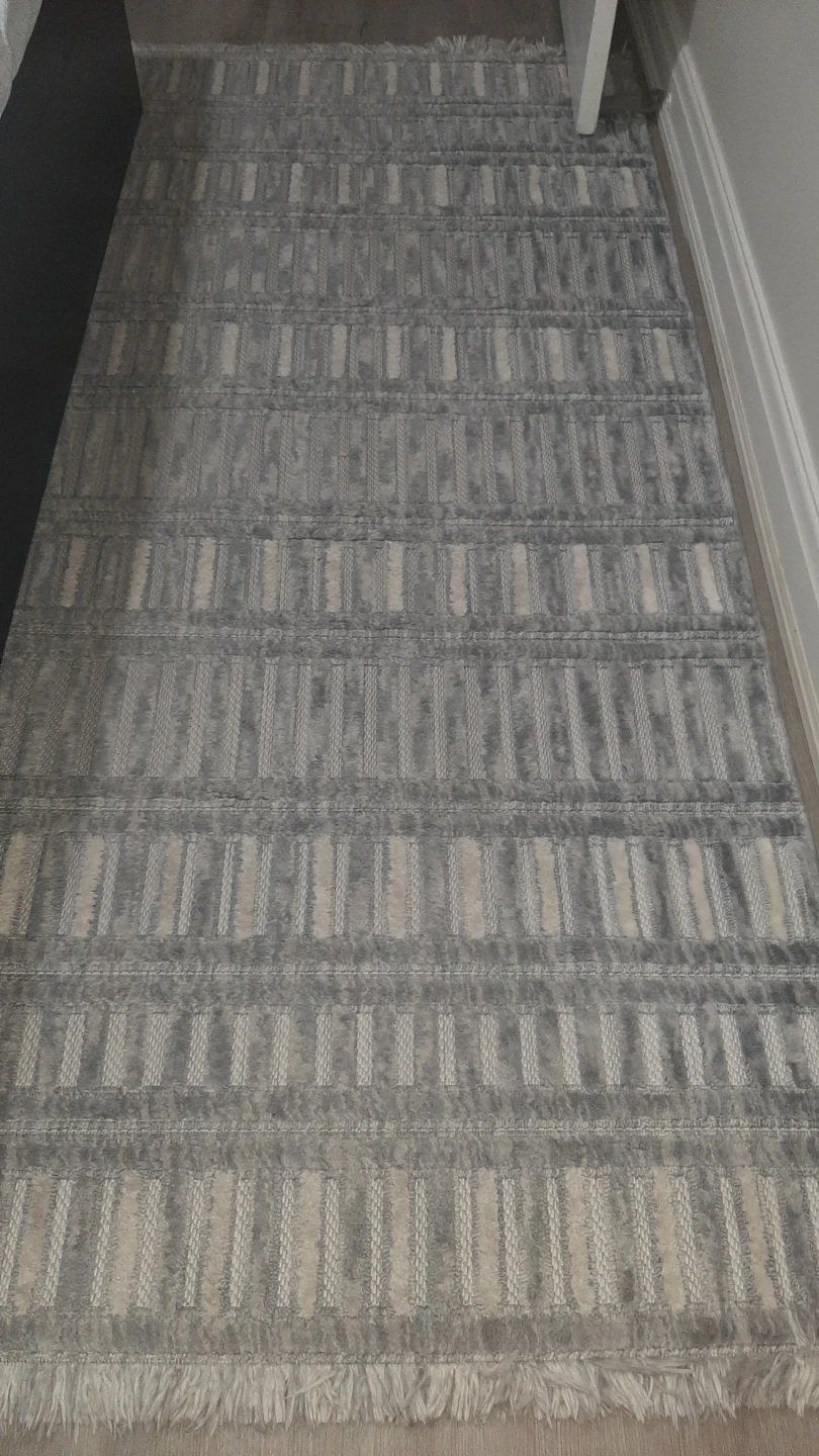 Grey Striped Area Rug with Fringe