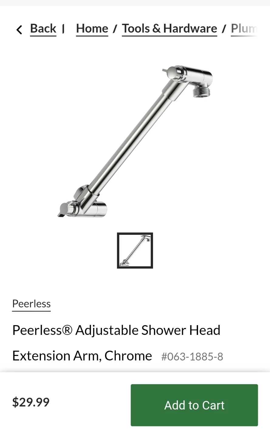 Brand New Peerless® Adjustable Shower Head Extension Arm