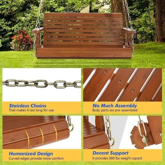 Cedarwood Porch Swing with Sun-Resistant Finish - photo 4