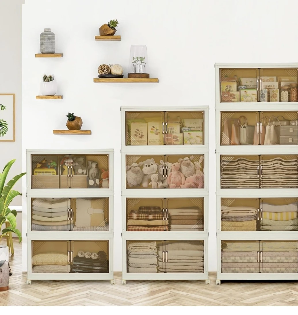 Cream 3-Tier Storage Cabinet with Wheels