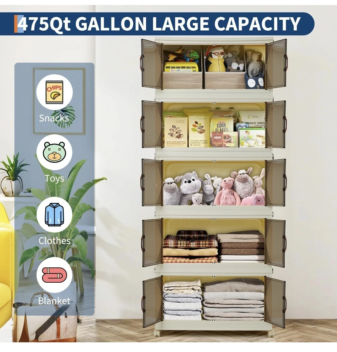 Cream 3-Tier Storage Cabinet with Wheels - photo 5