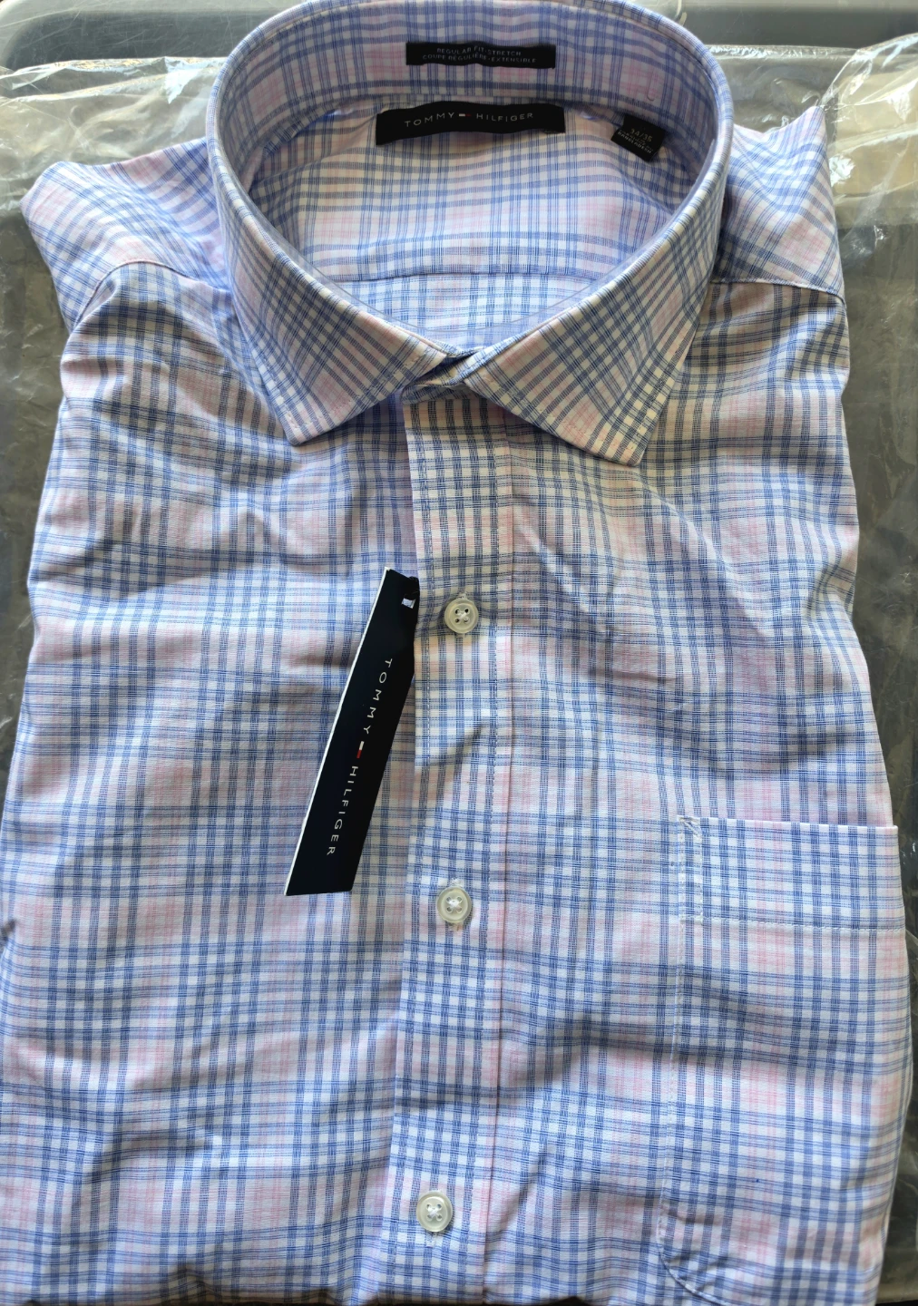 Tommy Hilfiger Men's Dress Shirt Pink Blue Plaid - Large (NWT)
