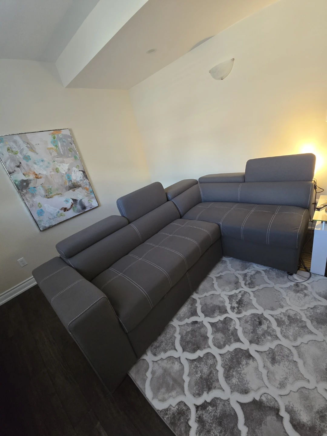 Sleeper Sectional with Storage Ottoman - Cement Grey. LIKE NEW - photo 2