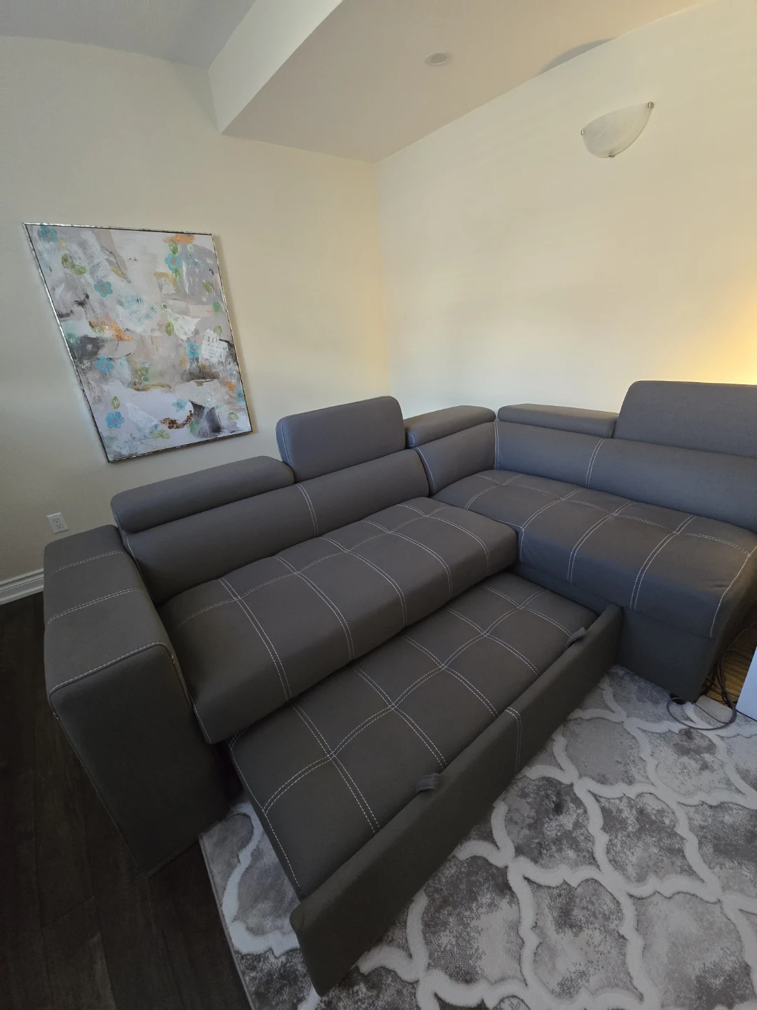 Sleeper Sectional with Storage Ottoman - Cement Grey. LIKE NEW - photo 4