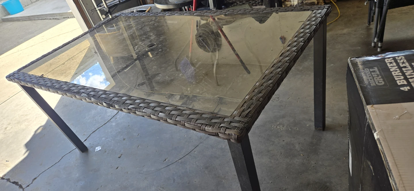 Glass Top Patio Table with Wicker Trim