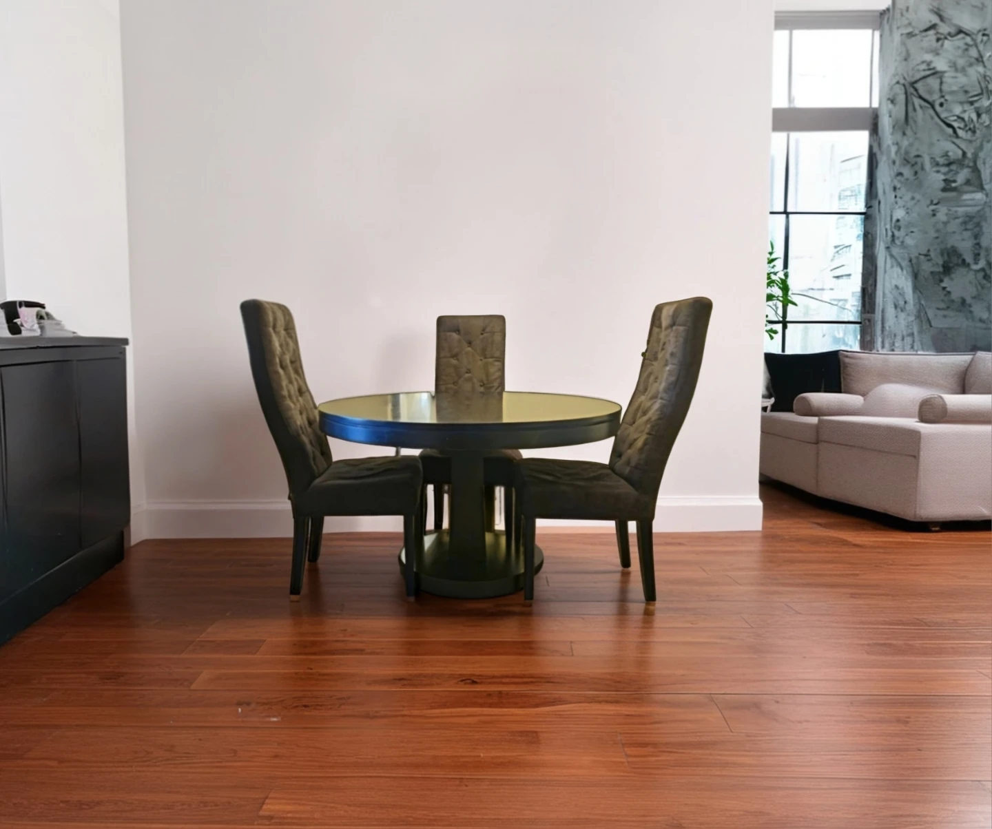 Espresso-Brown Pedestal Dining Table Set w/ 4 High-Backed Chairs