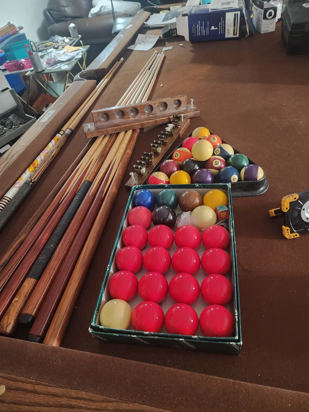 Complete Pool table, cues,balls,mounts, more.