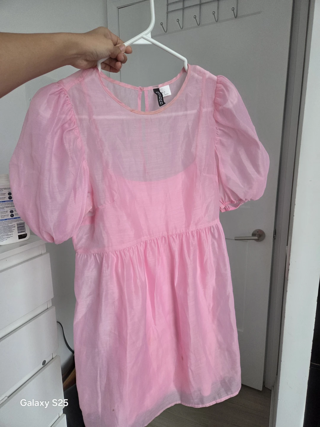H&M Divided Pink Sheer Puff Sleeve Babydoll Dress EUR 34