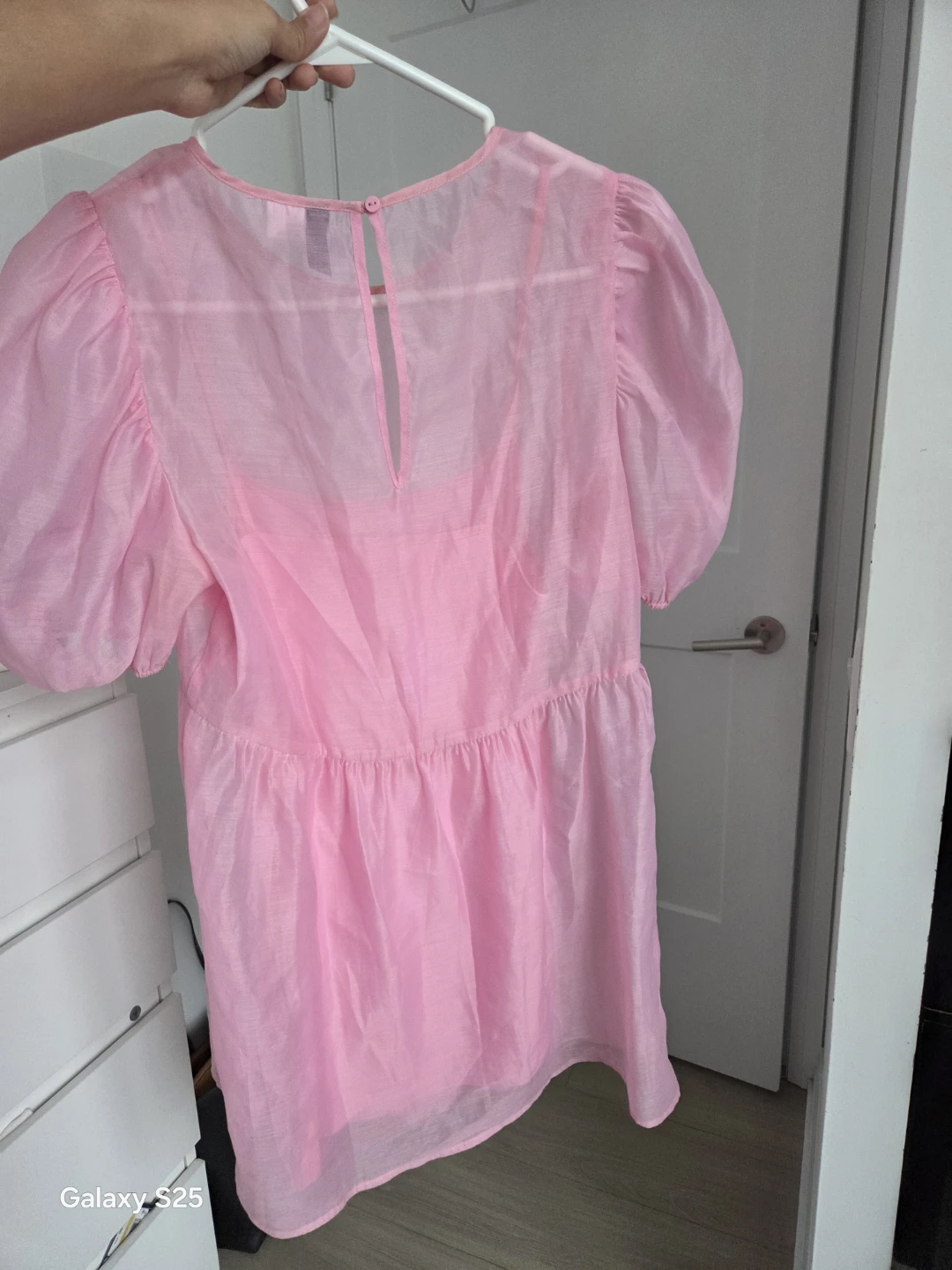 H&M Divided Pink Sheer Puff Sleeve Babydoll Dress EUR 34 - photo 3