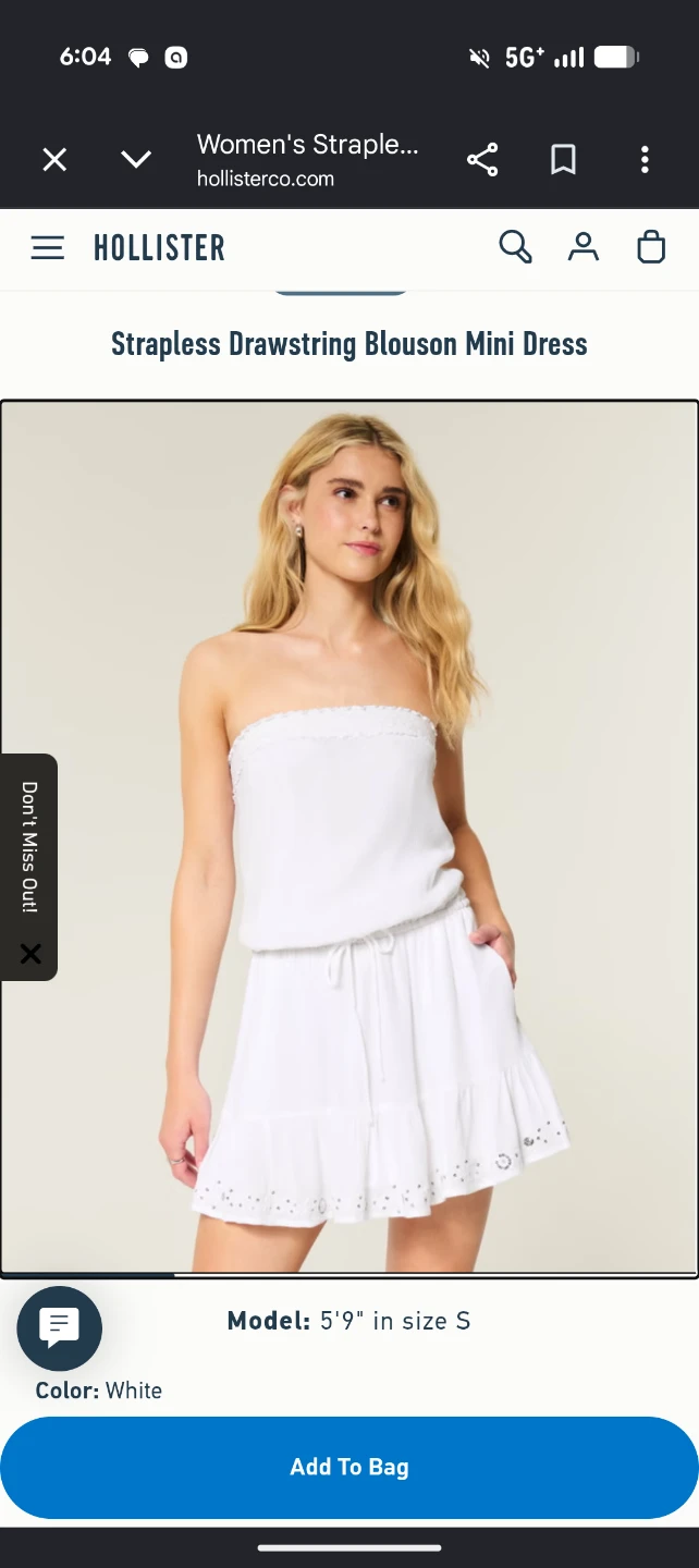 Hollister Women's White Strapless Drawstring Blouson Mini Dress