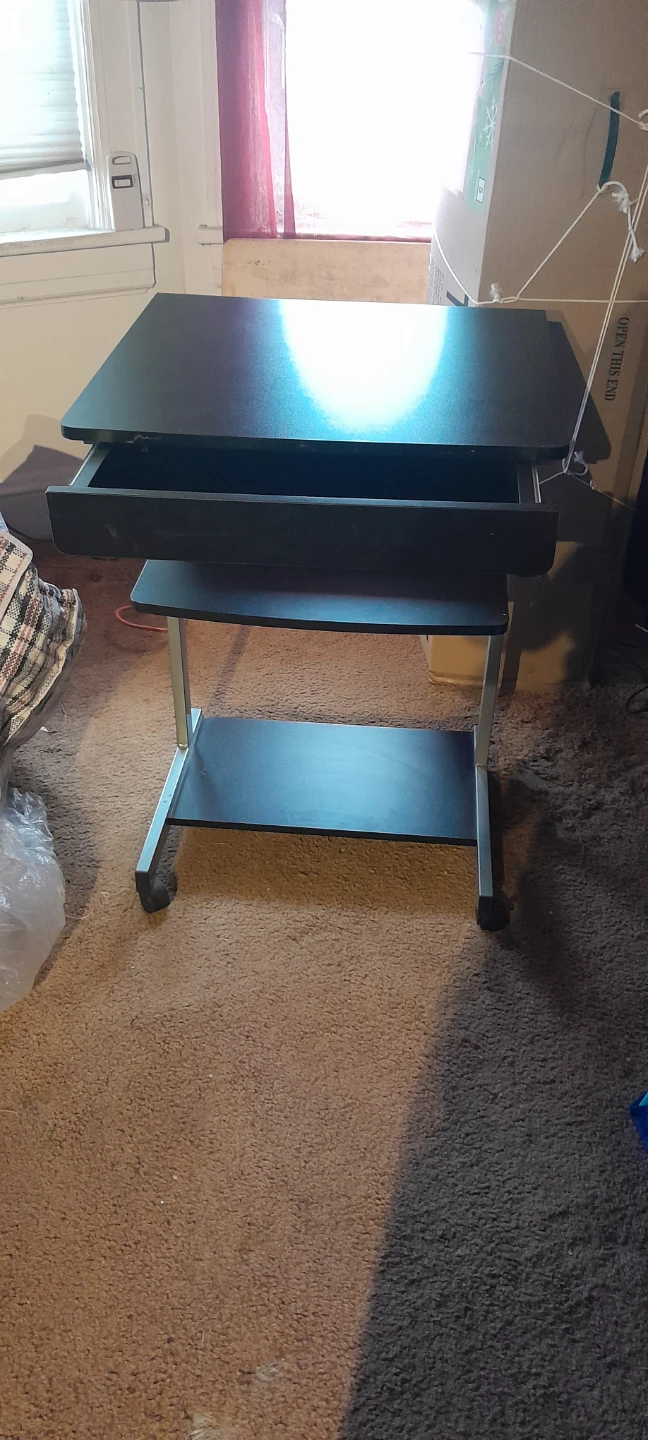 Black Rolling Computer Desk with Drawer and Shelf