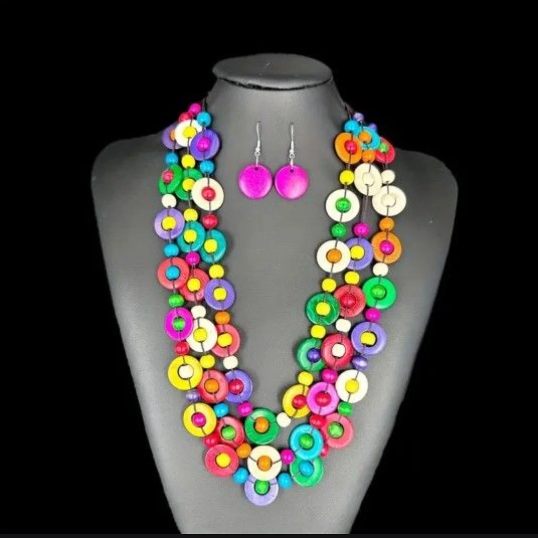 Colorful Multi-Strand Lightweight Wooden Bohemian Beaded Set