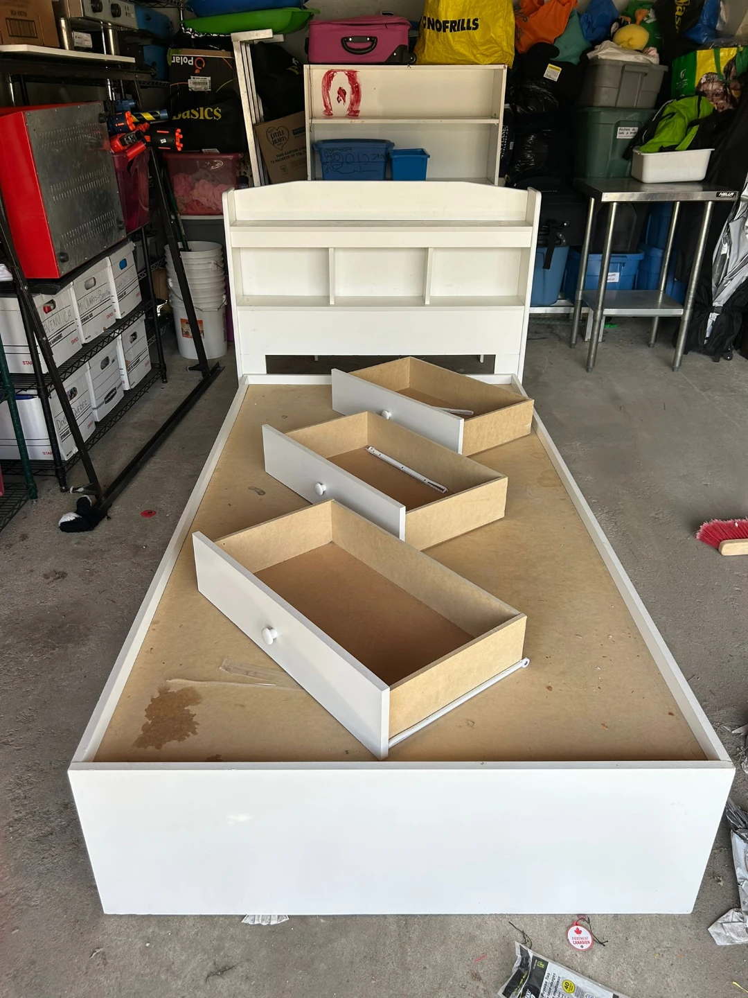 White singles Bed Frame with Headboard and Drawers