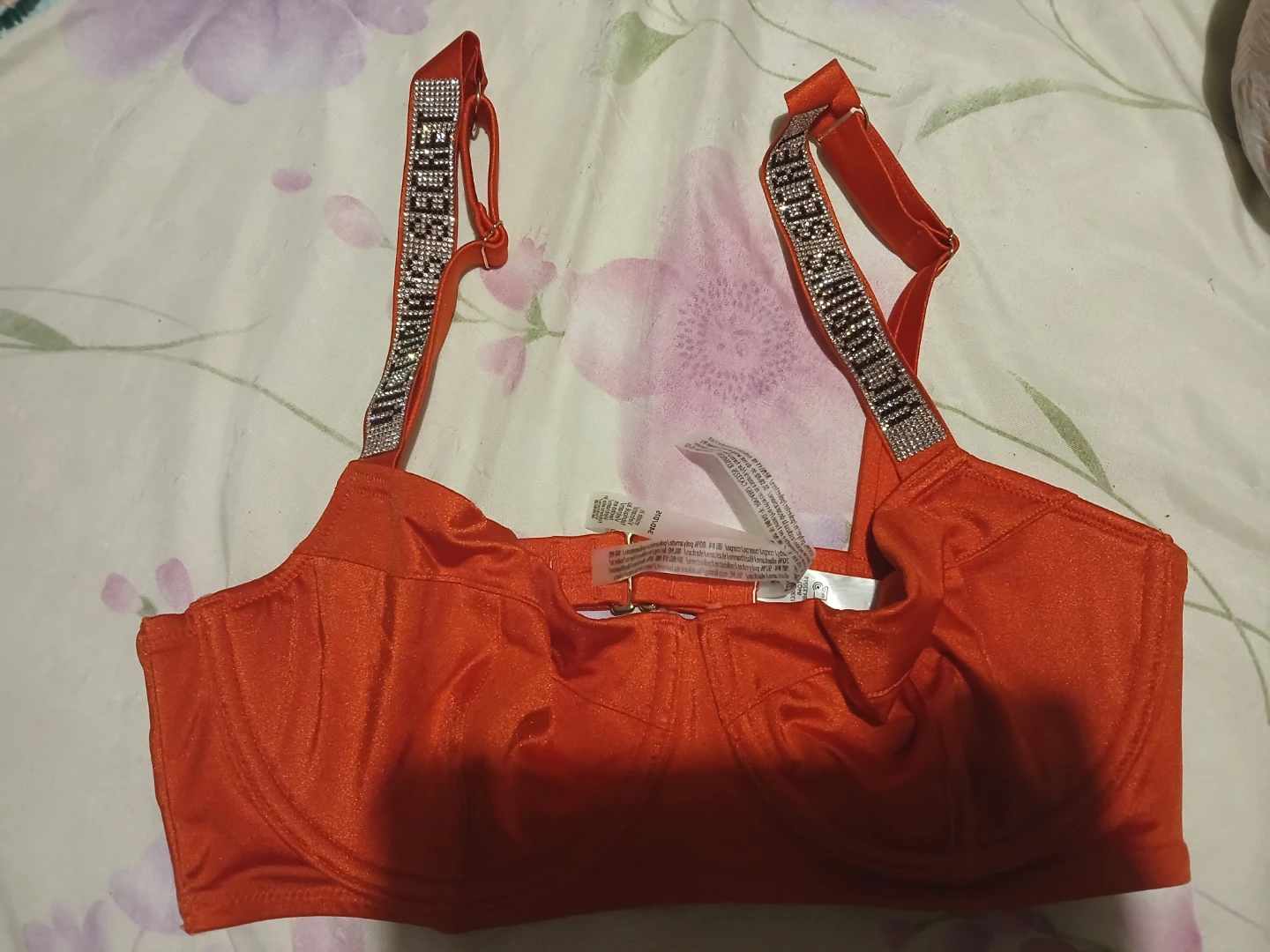 Victoria's Secret red Rhinestone Strap Bralette 34D