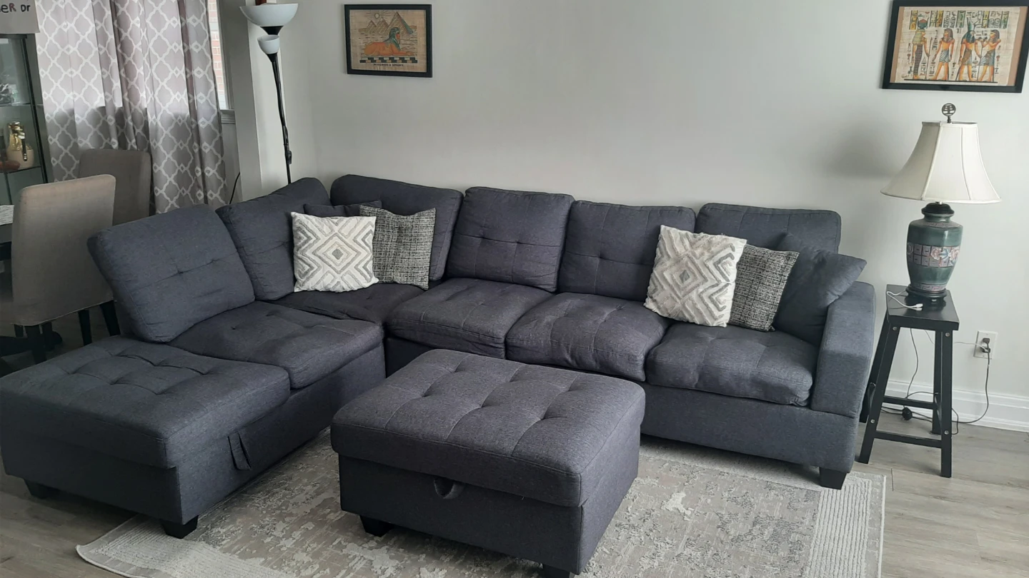 Dark Grey Sectional Sofa with Storage Ottoman
