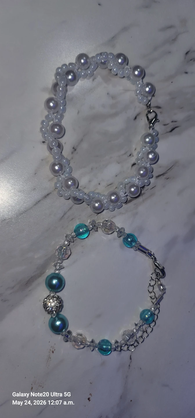 Beaded Bracelets - Pearl and Teal