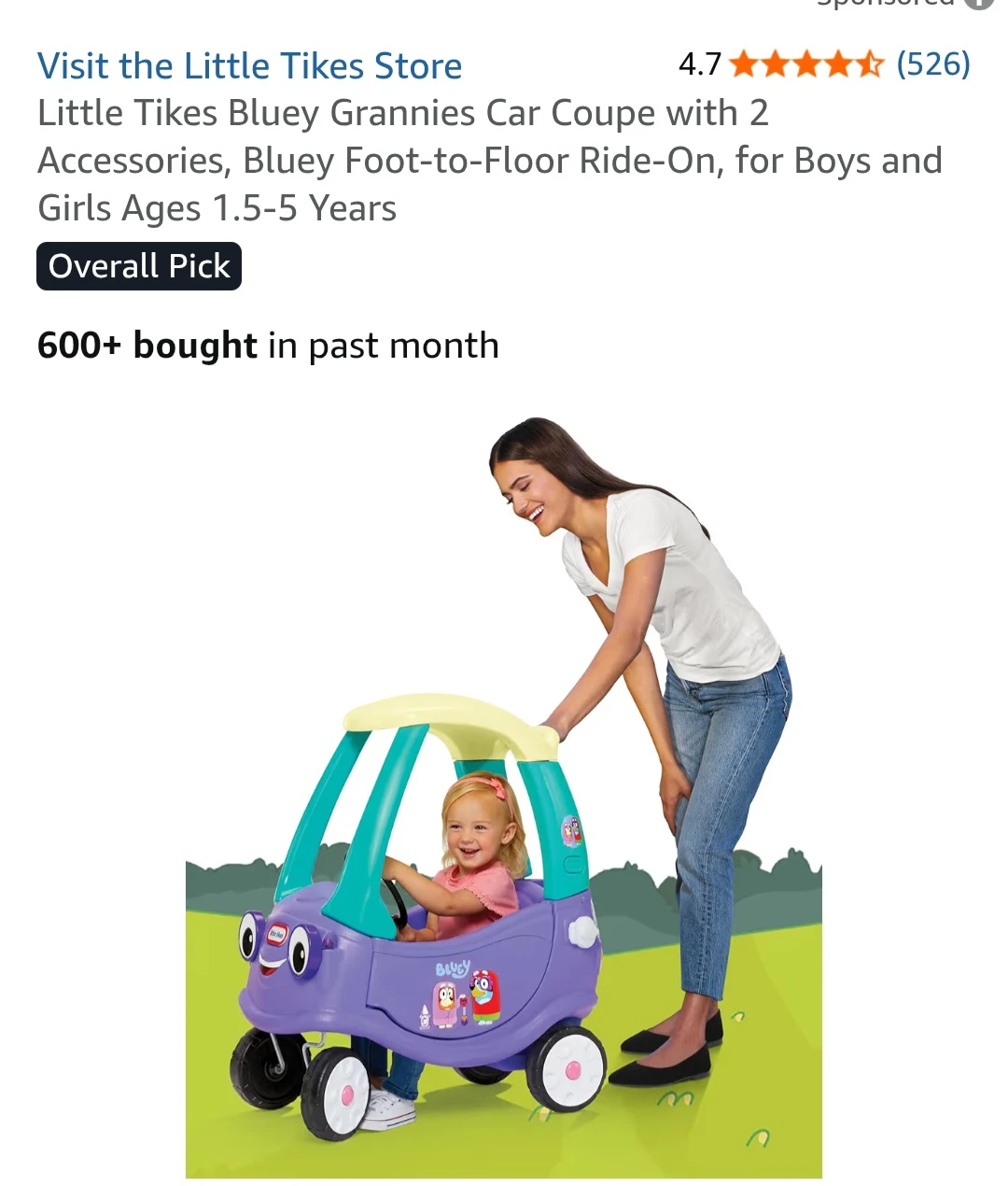 Little Tikes Bluey Grannies Car Coupe Ride-On with Accessories