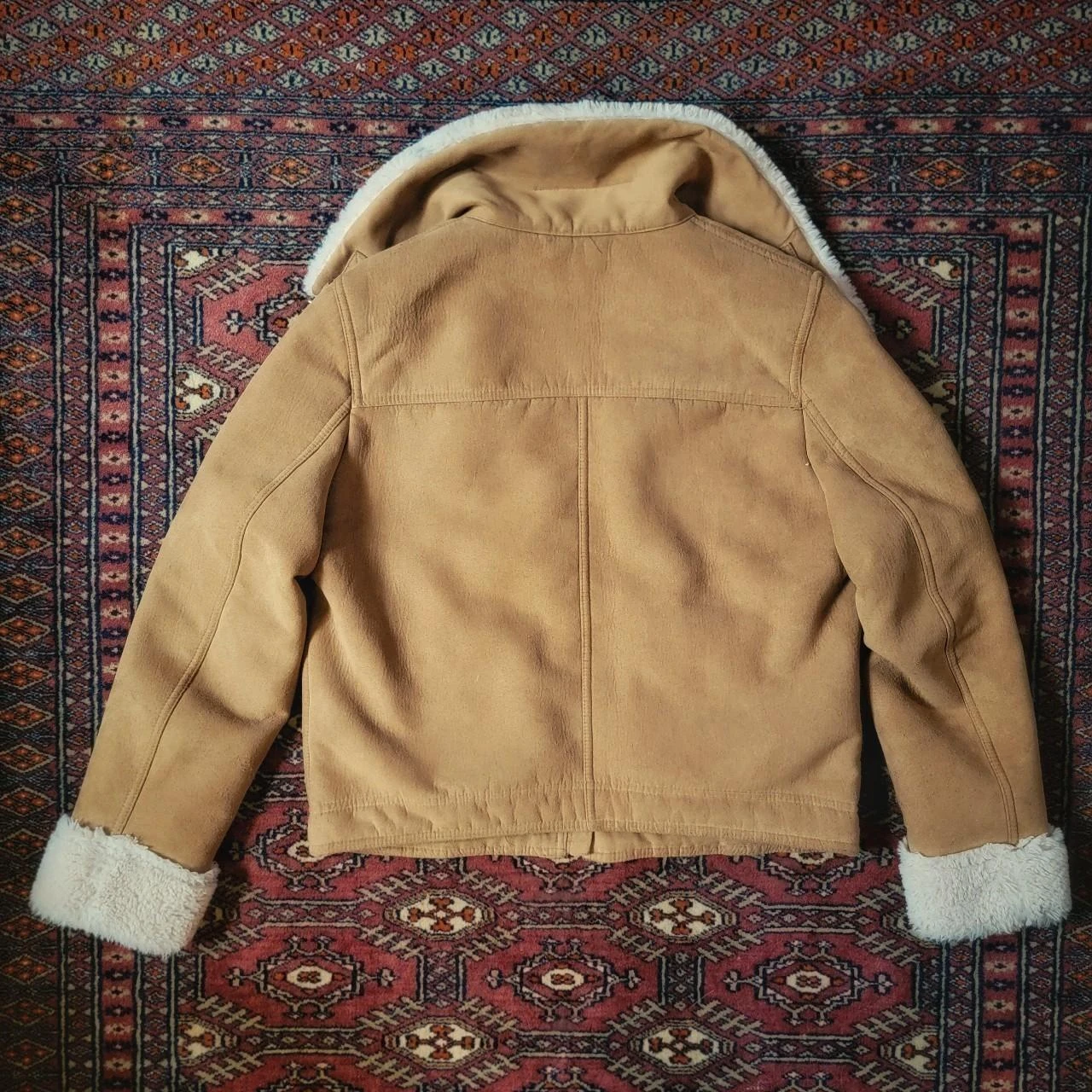 Tan Suede Sherpa Lined Jacket with Collar - photo 2