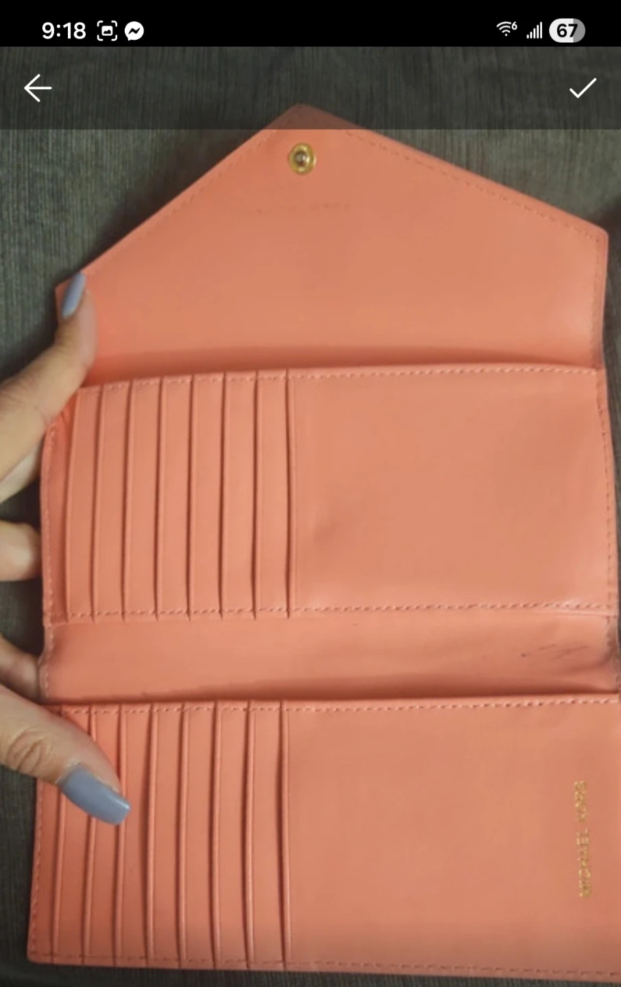 Michael Kors Leather Envelope Wallet, Brown and Coral - photo 5