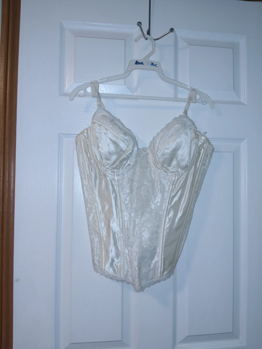 White satin and lace corset bustier