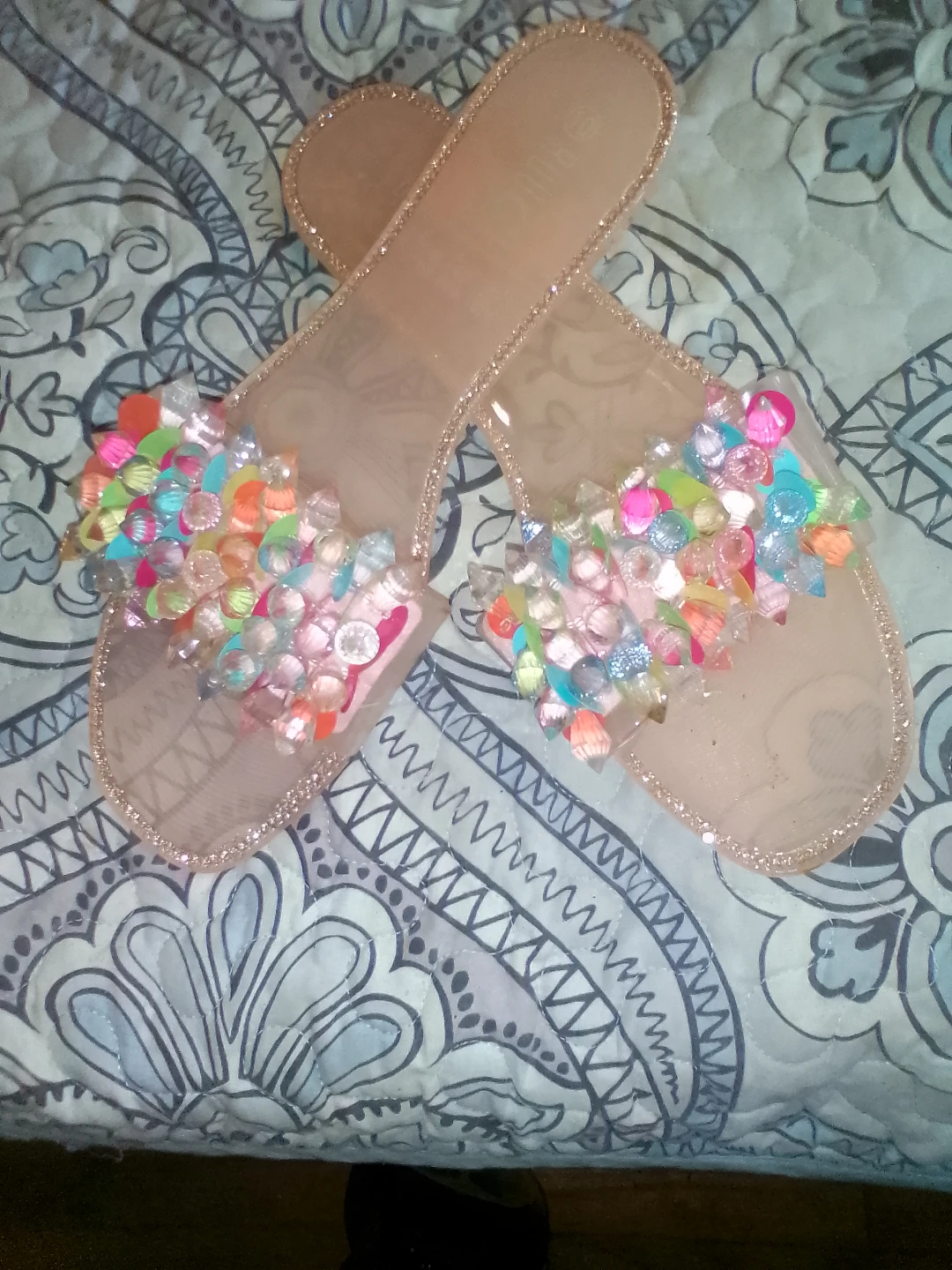 Women's Slide Sandals with Embellished Straps