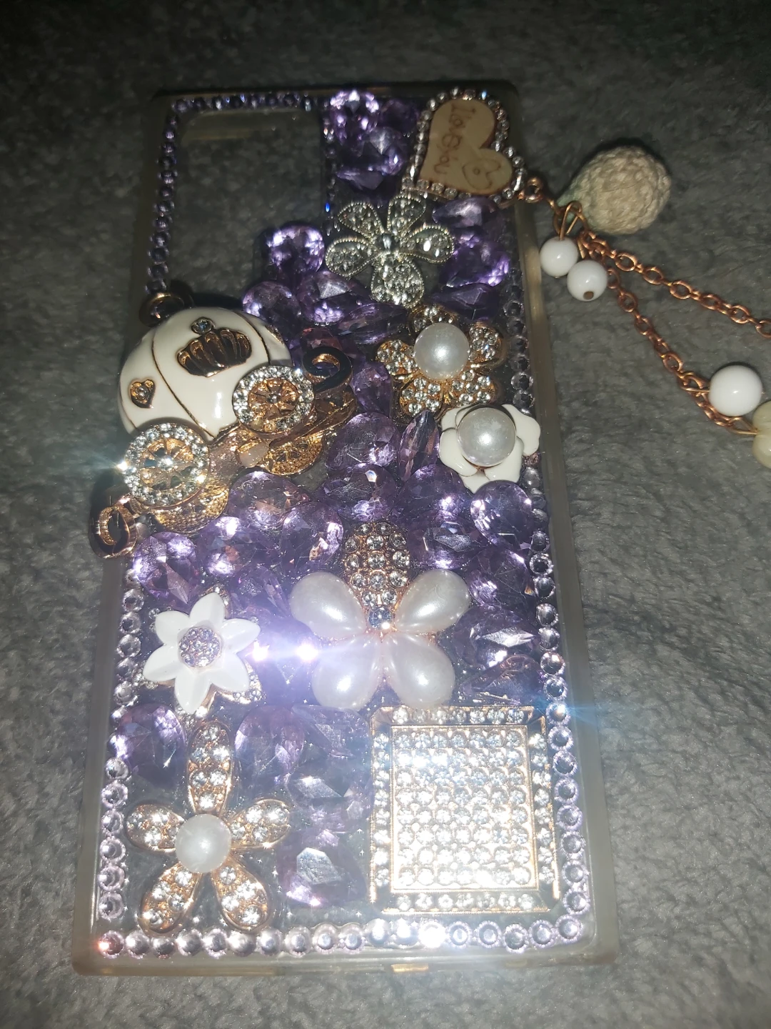 Rhinestone Embellished Phone Case with Charms
