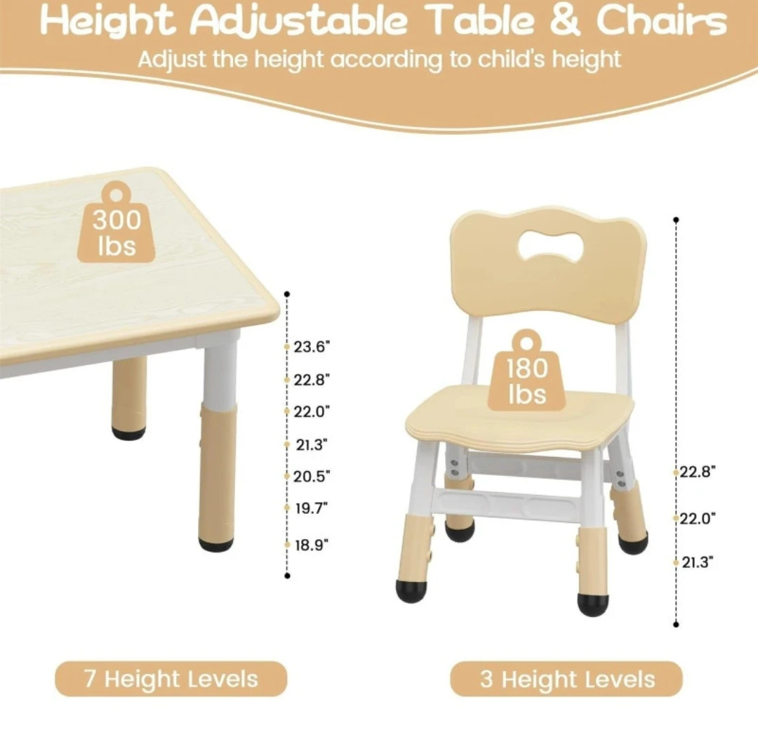 Height Adjustable Kids Table and 6 Chairs Set - photo 3